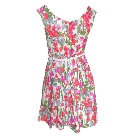 Donna Ricco Short A-Line Dress Sleeveless Vintage Pink Floral Belted Womens 2 - Picture 2 of 12